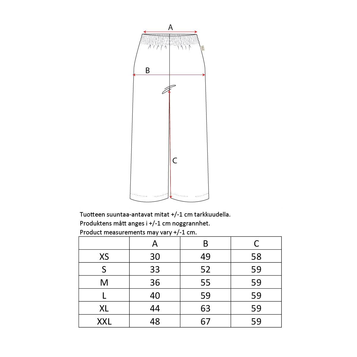 Venla-culottes-housut aikuisille, punainen
